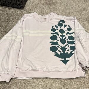 FP Movement Pink Sweatshirt with Green Leaf Design